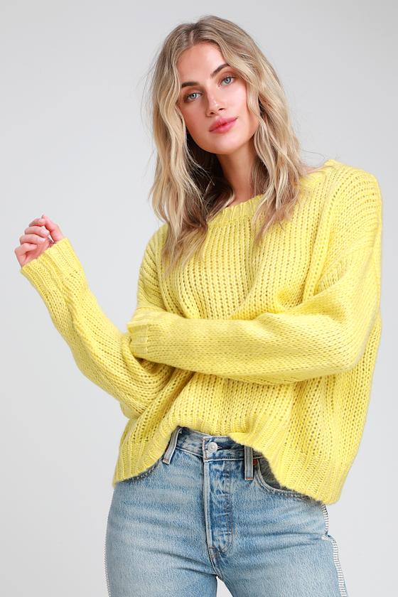 Cozy Yellow Sweater Loose Knit Sweater Basic Sweater Lulus