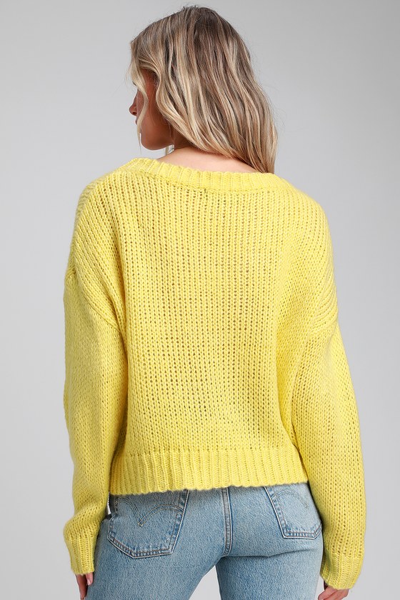 Cozy Yellow Sweater Loose Knit Sweater Basic Sweater