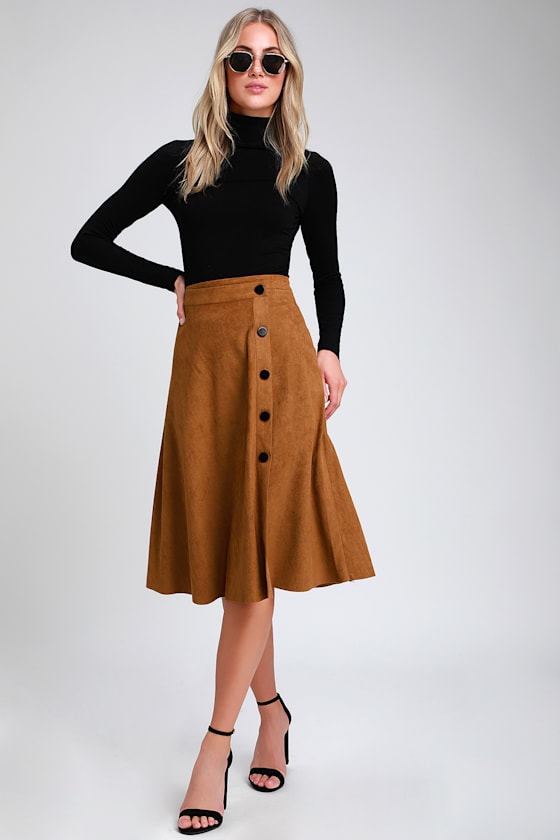 Halloway Tan Suede Button-Front Midi Skirt 2