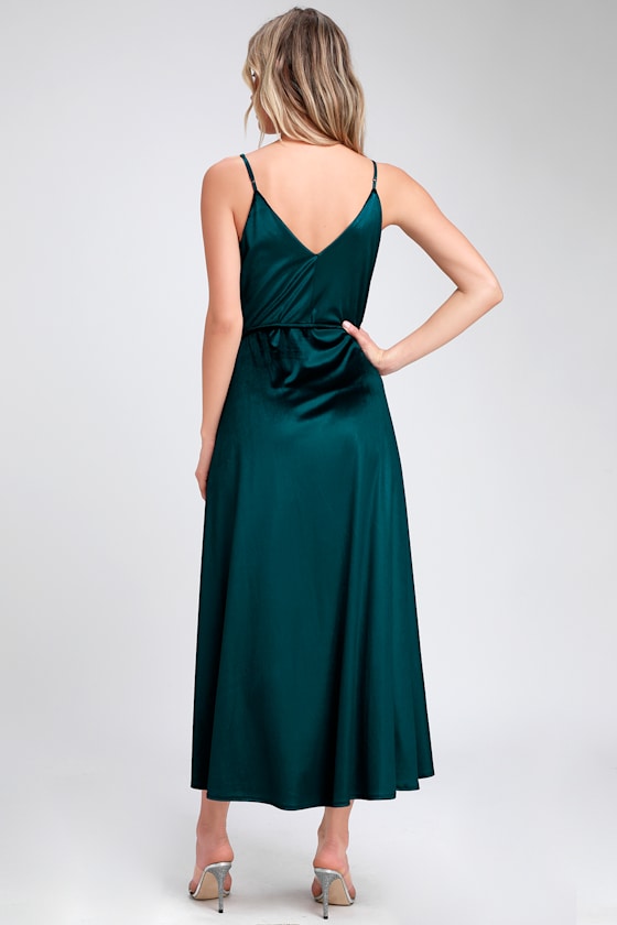 Starlight Starbright Teal Blue Velvet High-Low Wrap Dress 2