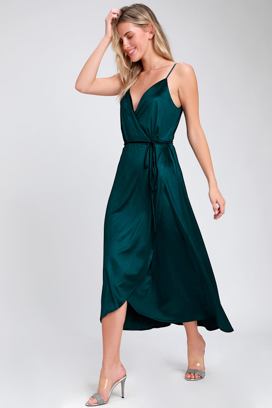 Starlight Starbright Teal Blue Velvet High-Low Wrap Dress 3