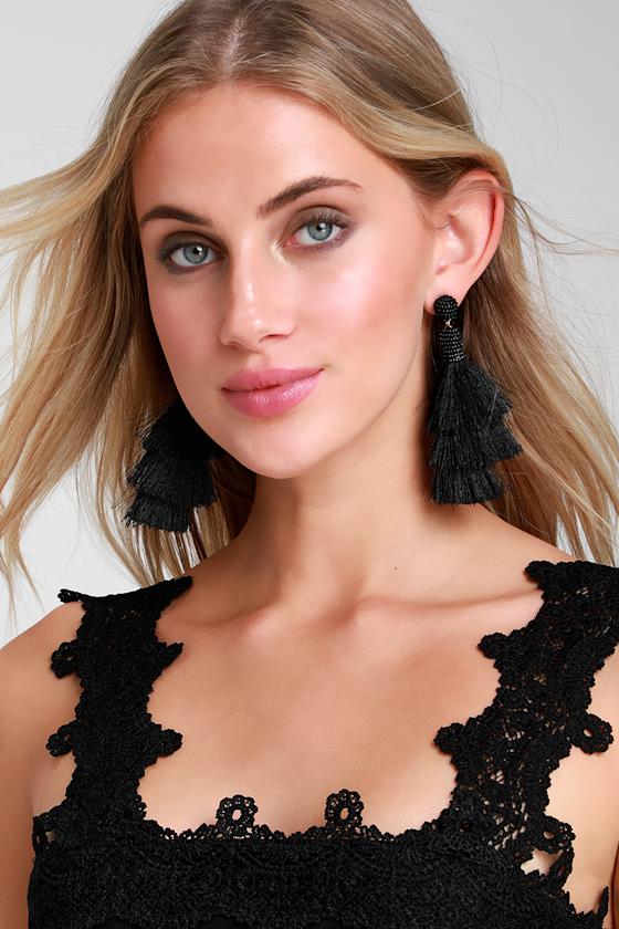 Cute Black Earrings Tassel Earrings Black Boho Earrings Lulus