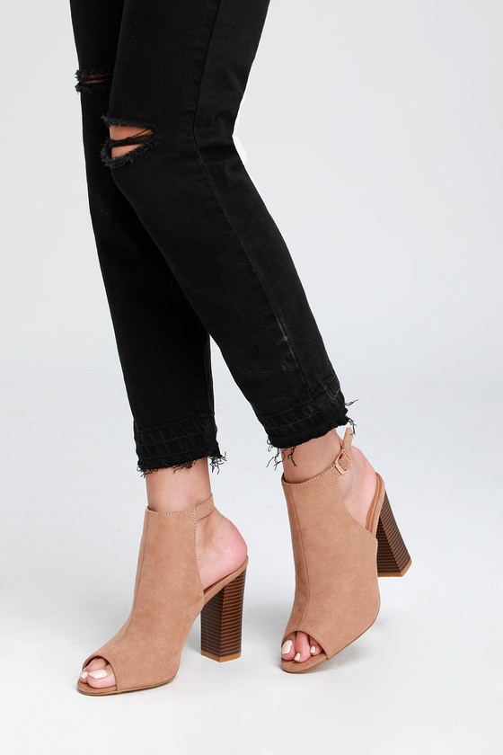 Chic Camel Peep-Toe Booties - Camel 