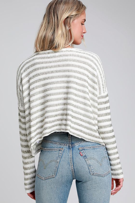 Grey and White Sweater Loose Knit Sweater Cropped Sweater Lulus