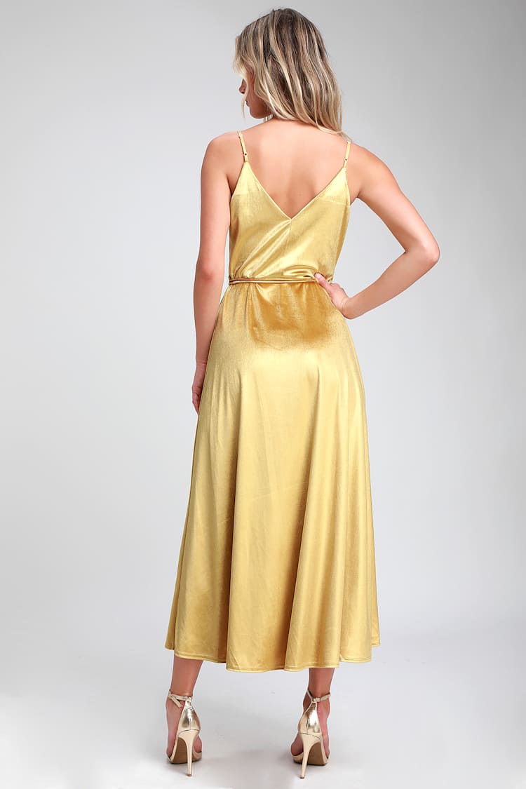 Chic Yellow Dress - Velvet High-Low Dress - Velvet Wrap Dress - Lulus