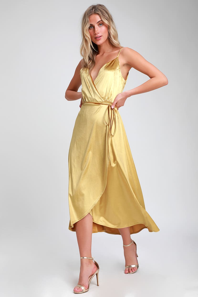 Chic Yellow Dress - Velvet High-Low Dress - Velvet Wrap Dress - Lulus
