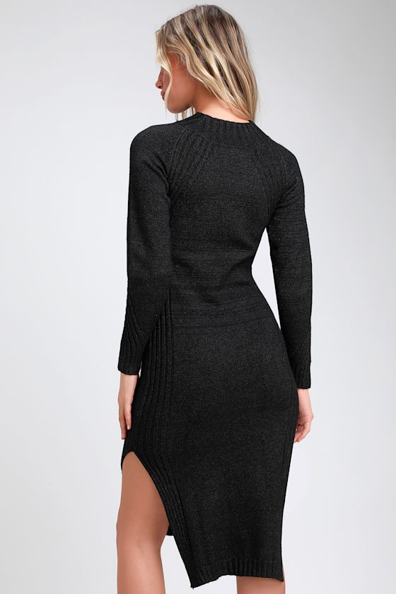 Snuggle Party Charcoal Grey Mock Neck Midi Sweater Dress 3