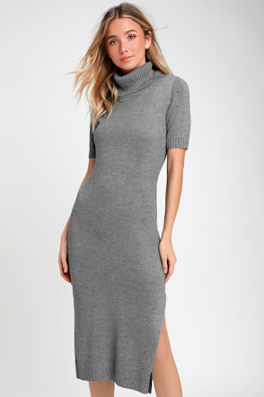 Cute Grey Dress - Midi Dress - Sweater Dress - Grey Dress - Lulus