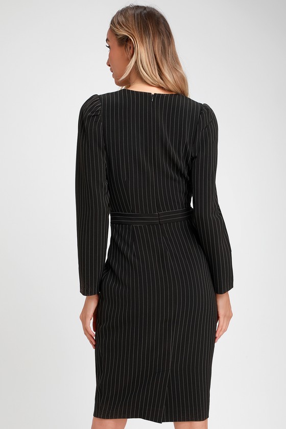 Keeping It Classy Black Striped Long Sleeve Midi Dress