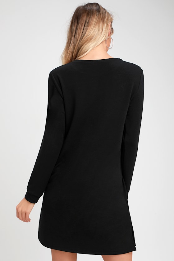 Florio Black Long Sleeve Shift Dress 2