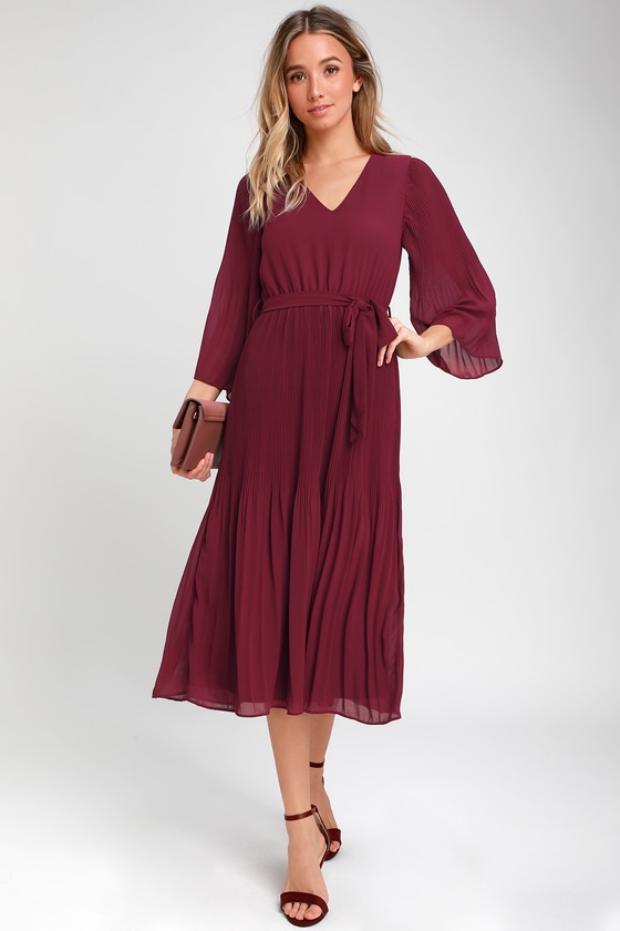 Chic Burgundy Dress - Midi Dress ...