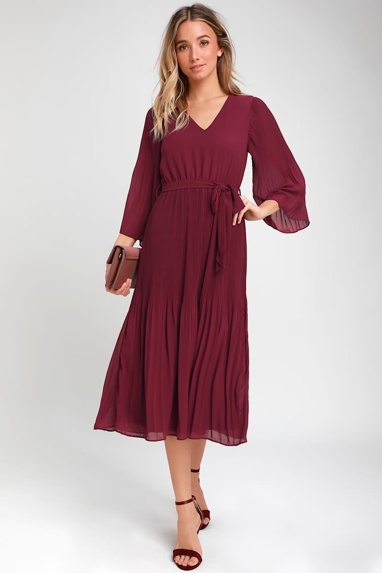 burgundy pleated midi dress Chic - Dress - Midi Dress this regular cinderella-divine Cutout Backless Split Maxi Shine Level::Level 2 - Medium Gloss