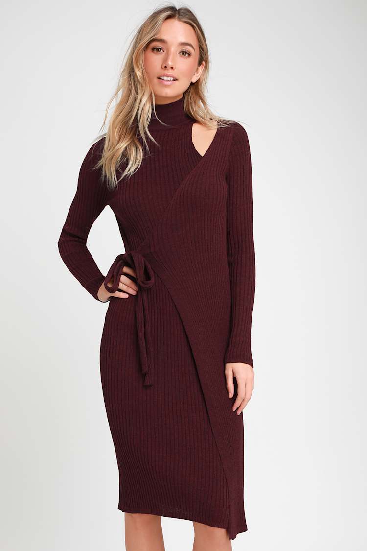 Burgundy Sweater Dress - Ribbed Wrap Dress - Midi Sweater Dress - Lulus Burgundy Sweater Dress - Ribbed Wrap Dress - Midi Sweater Dress - Lulus