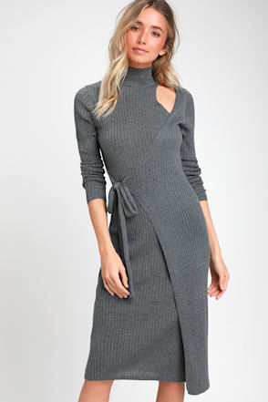 Chic Grey Sweater Dress - Ribbed Wrap Dress - Midi Sweater Dress - Lulus Chic Grey Sweater Dress - Ribbed Wrap Dress - Midi Sweater Dress - Lulus