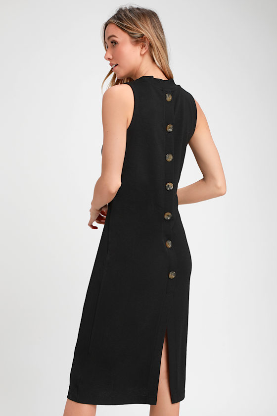 Tranquil Black Mock Neck Button-Back Midi Dress 1