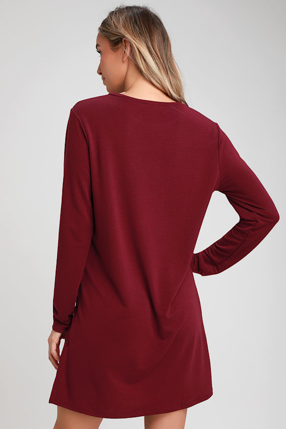 Florio Burgundy Long Sleeve Shift Dress 2
