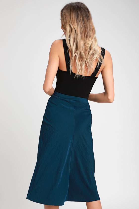 Seraphina Navy Blue Satin Midi Skirt 5