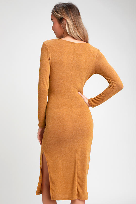 Rona Camel Knit Long Sleeve Midi Sweater Dress 5