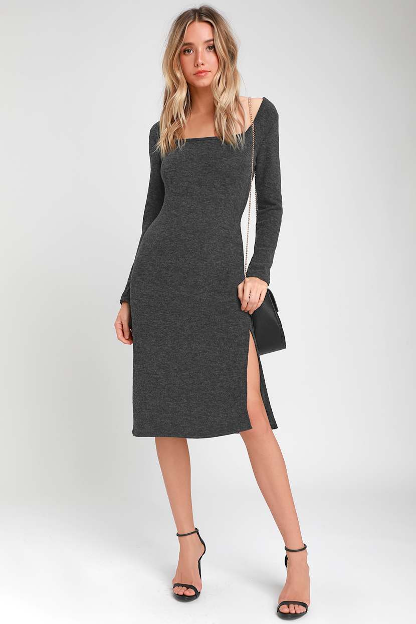 grey and black sweater dress Cute Charcoal - Dress - Long Sleeve Dress oversized sweater dress