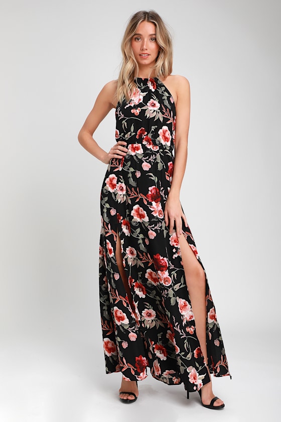 Feel the Music Black Floral Print Maxi Dress 1