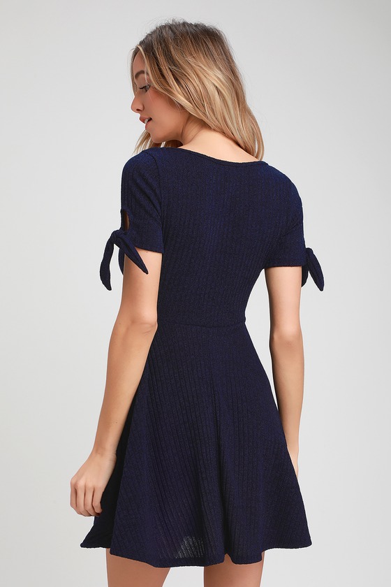 navy skater dress with sleeves