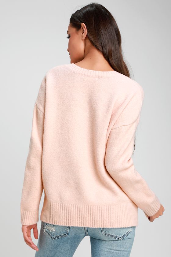 Fair Warming Blush Pink Oversized V-Neck Sweater 5