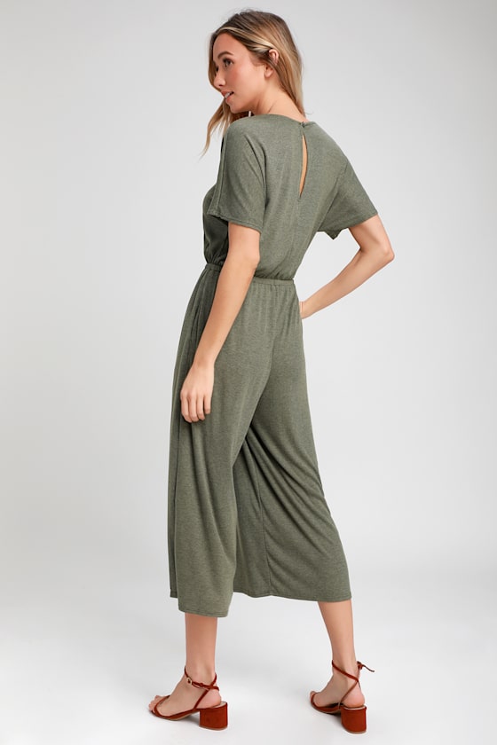 Melinda Olive Green Ribbed Knit Jumpsuit 4