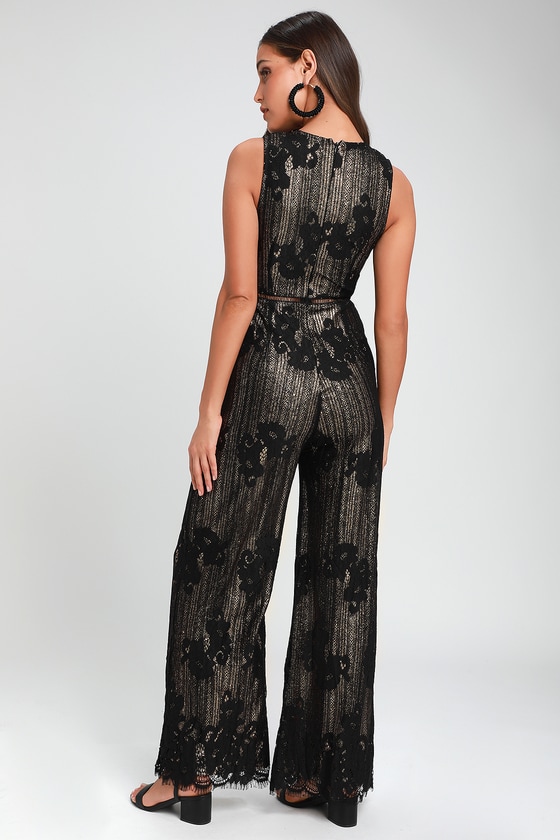 She's a Queen Black and Gold Lace Sleeveless Jumpsuit