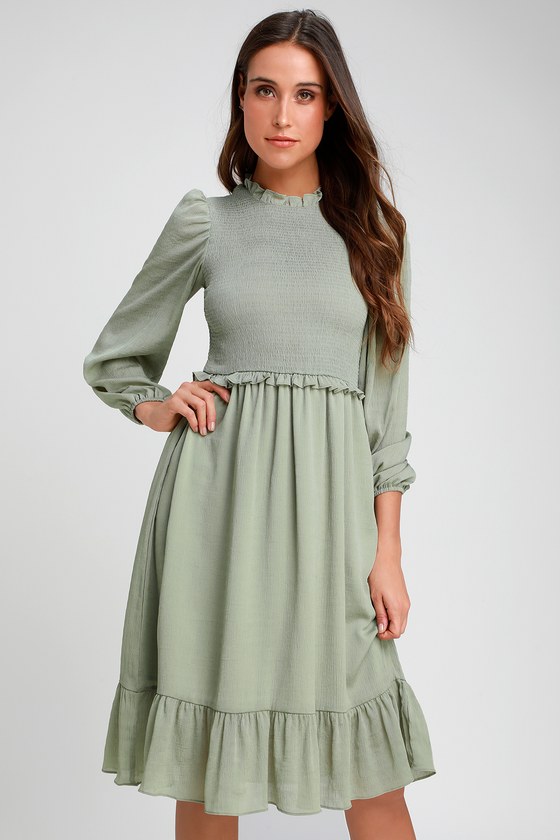 long sleeve sage green dress