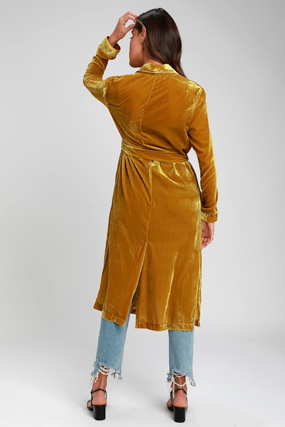 Estelle Mustard Yellow Velvet Long Jacket 2