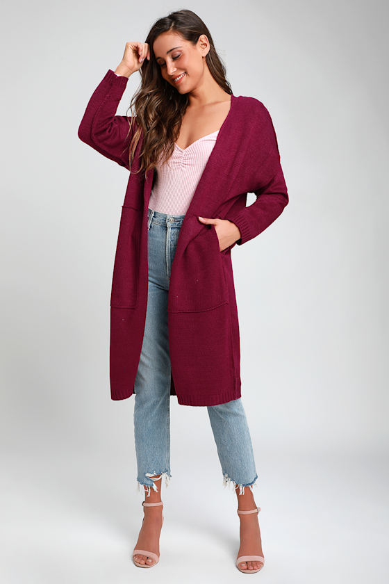 Cozy Love Plum Purple Long Cardigan Sweater 1