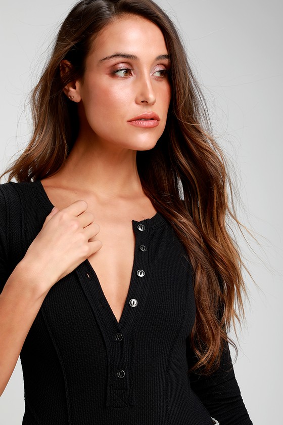 Frankie Black Button-Up Long Sleeve Bodysuit