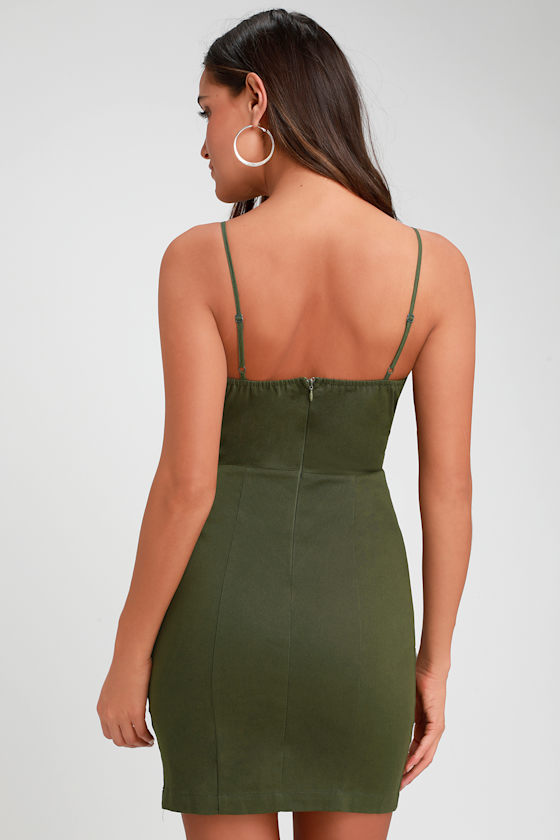 Olive Green Dress Lace Up Dress Bodycon Dress Mini Dress