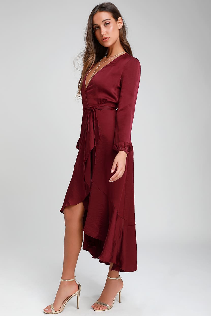 chinese dress ladies Long Sleeve Satin Wrap Dress – Stage 9 Secrets