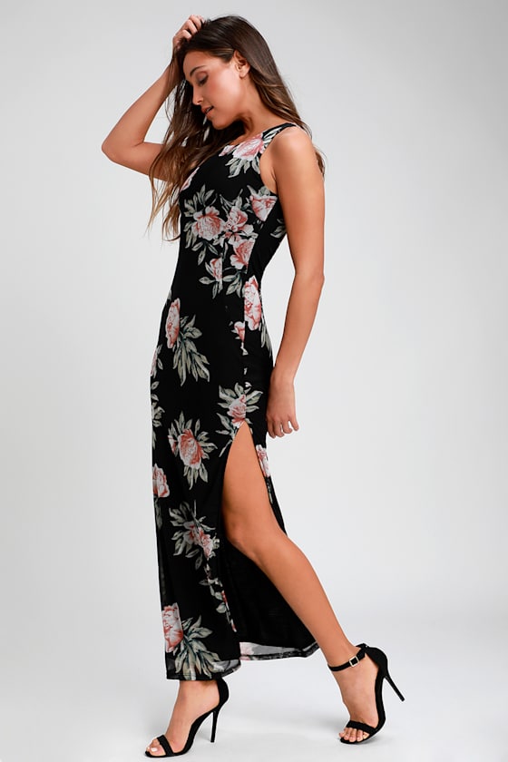 Sweet Life Black Floral Print Bodycon Maxi Dress 3