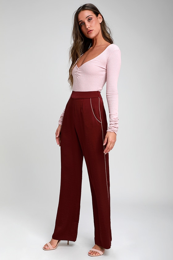 Maroon flowy pants sale