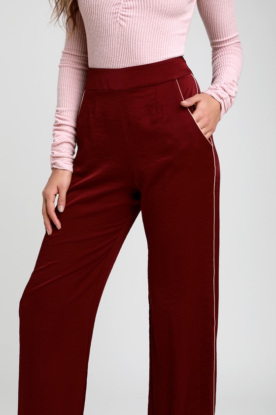 Chic Burgundy Pants - Burgundy Satin Pants - Wide-Leg Pants