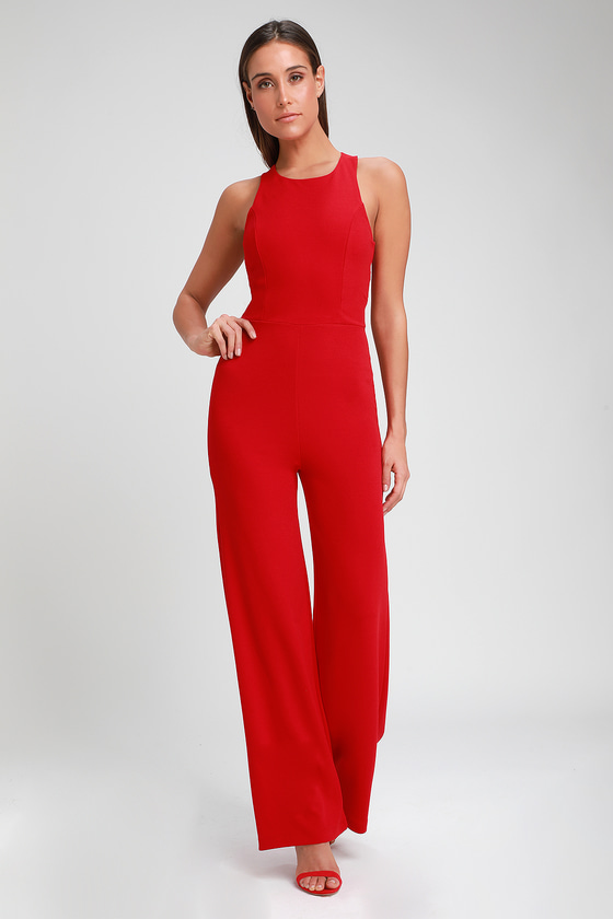 Chic Red Jumpsuit - Cutout Jumpsuit - Wide-Leg Jumpsuit - Lulus