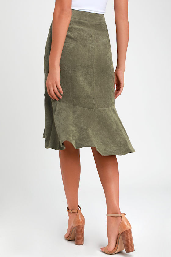 Cute Olive Green Skirt Corduroy Skirt Green Midi Skirt Lulus