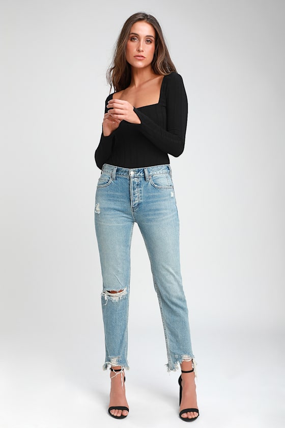 Beside Me Black Long Sleeve Square Neck Bodysuit 2