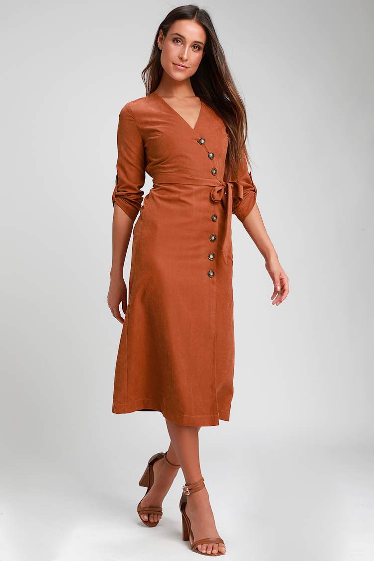 Chic Terracotta Dress - Button-Up Dress - Mid Dress - Dress - Lulus