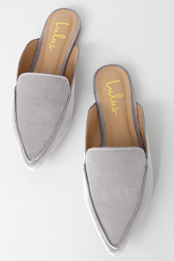 Joelle Grey Velvet Loafer Slides