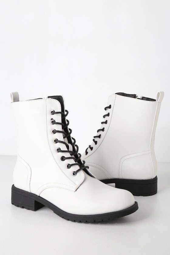 black and white combat boots