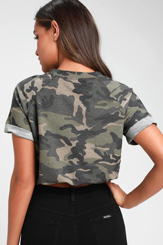 Alexander Olive Green Camo Short Sleeve Crop Top 2