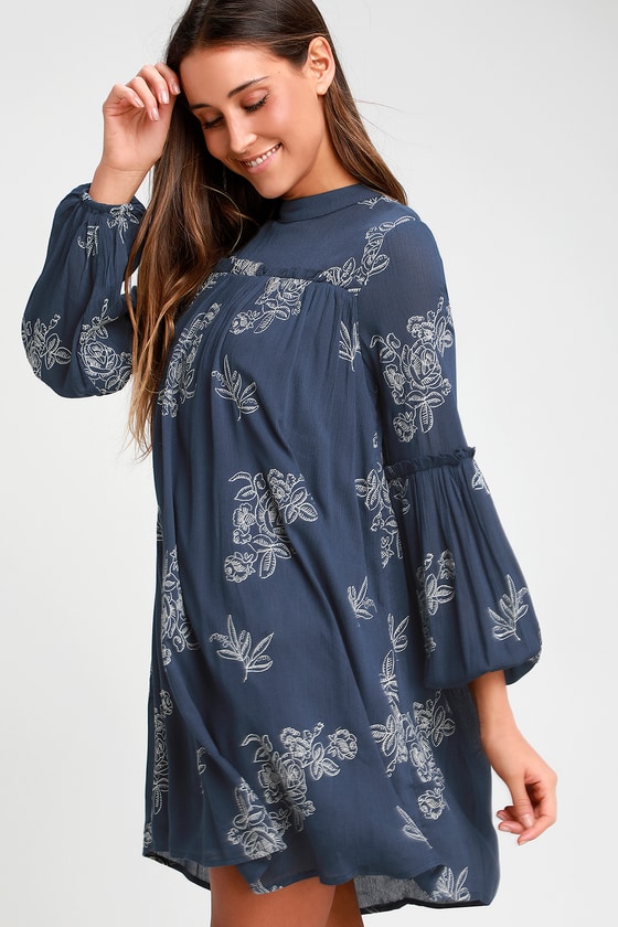 dark blue embroidered dress