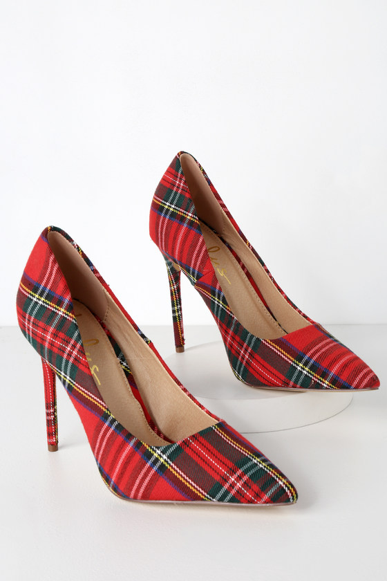 plaid shoes heels