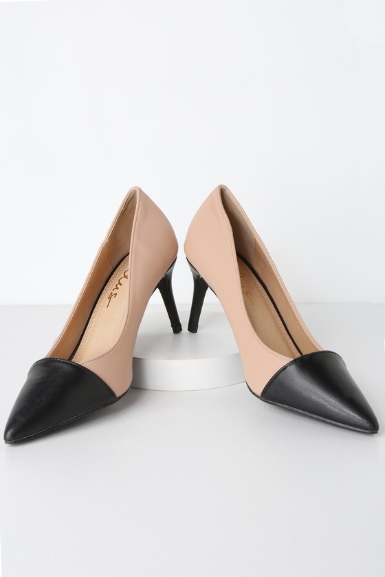 Cute Pumps - Two-Tone Pups Nude and Black Pumps - Chic Pumps - Lulus