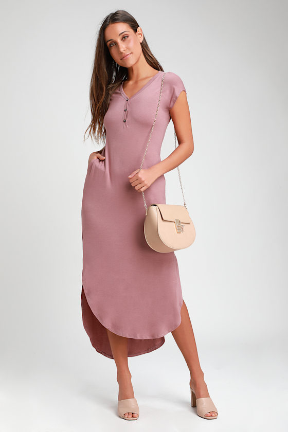 Cute Dusty Rose Dress Jersey Knit Dress Midi Dress Lulus