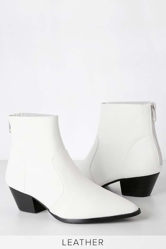 Cafe White Leather Ankle Booties 3