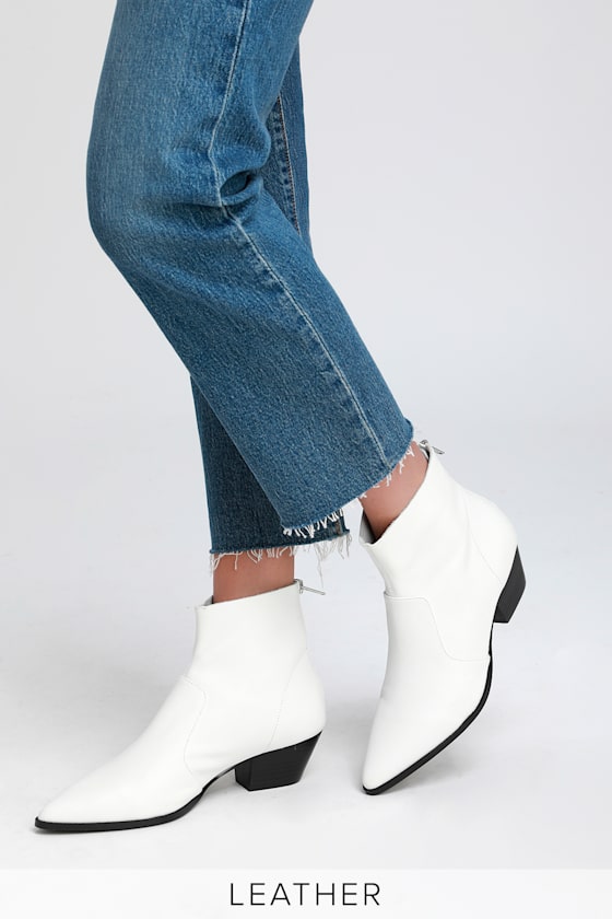 Cafe White Leather Ankle Booties 1